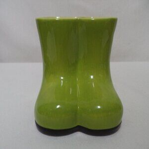 Napco Ceramic boots goloshes green shoes Planter Vase Figurine 5" x 4"  Vintage